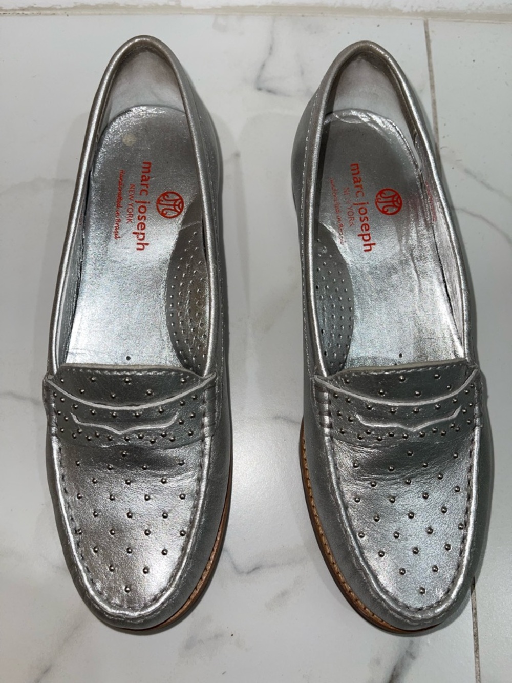 Joseph Metallic Silver Studded Leather Loafers